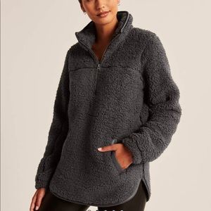 Abercrombie Sherpa Half-Zip Faux Leather-Trim